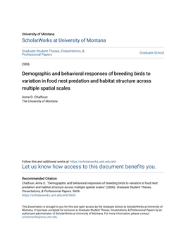 Demographic and Behavioral Responses of Breeding Birds to Variation in Food Nest Predation and Habitat Structure Across Multiple Spatial Scales
