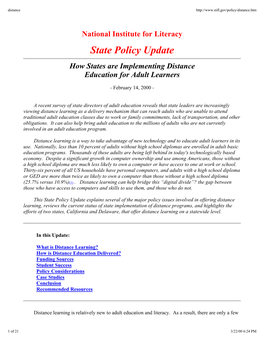 State Policy Update How States Are Implementing Distance Education for Adult Learners