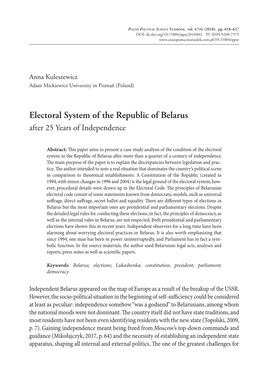 Electoral System of the Republic of Belarus After 25 Years of Independence