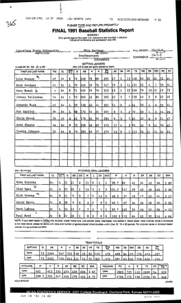 FINAL 1991 Baseball Statistics Report