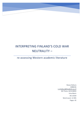 Interpreting Finland's Cold War Neutrality