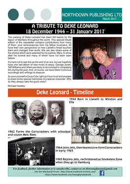 Timeline 1944 Born in Llanelli to Winston and Ella