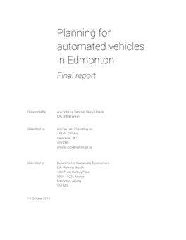 Planning for Automated Vehicles in Edmonton Final Report