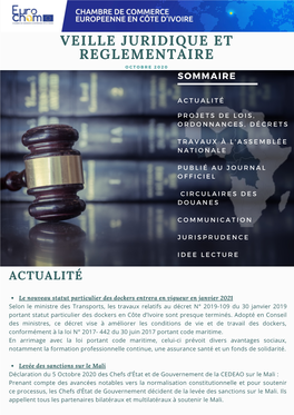 Veille Juridique Et Reglementaire O C T O B R E 2 0 2 0 Sommaire