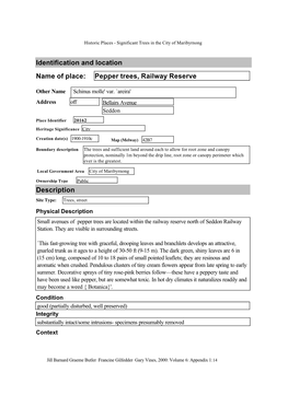 Pepper Trees, Railway Reserve Identification and Location Description