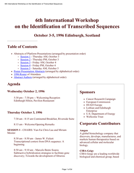 6Th International Workshop on the Identification of Transcribed Sequences