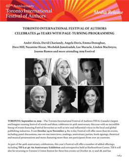 Toronto International Festival of Authors Celebrates 40 Years with Page-Turning Programming