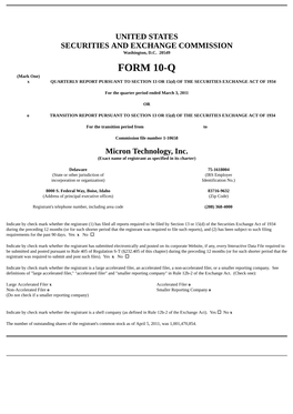 FORM 10-Q (Mark One) X QUARTERLY REPORT PURSUANT to SECTION 13 OR 15(D) of the SECURITIES EXCHANGE ACT of 1934
