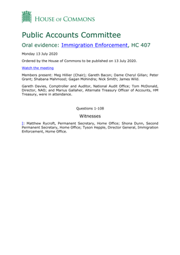 Public Accounts Committee Oral Evidence: Immigration Enforcement, HC 407