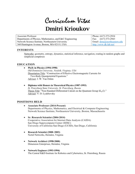 Curriculum Vitae Dmitri Krioukov