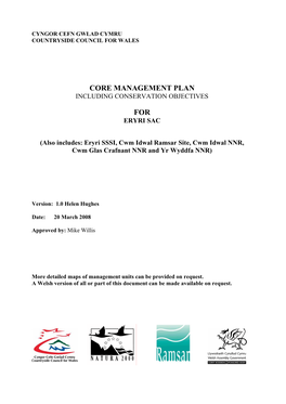 Core Management Plan Including Conservation Objectives