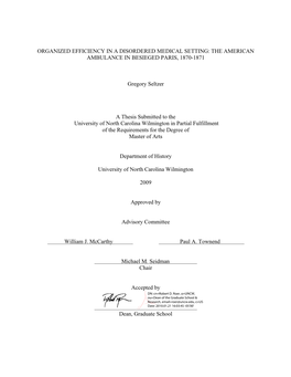 Organized Efficiency in a Disordered Medical Setting: the American Ambulance in Besieged Paris, 1870-1871