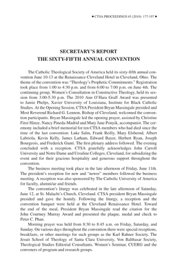 Secretary's Report the Sixty-Fifth Annual Convention