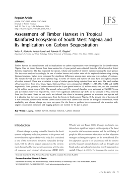 Assessment of Timber Harvest in Tropical Rainforest Ecosystem of South West Nigeria and Its Implication on Carbon Sequestration