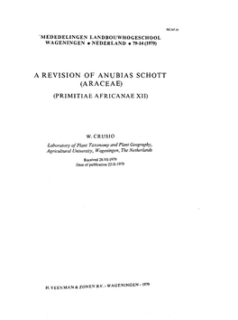A Revision of Anubias Schott (Araceae) (Primitiae Africanae Xii)