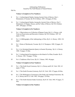 Anthropology Publications Issued by the Field Museum of Natural History Pub No