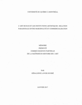 L'art De Rue Et Les Institutions Artistiques: Relation Paradoxale Entre Marginalité Et Commercialisation