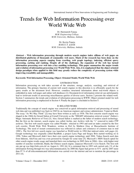 Trends for Web Information Processing Over World Wide Web