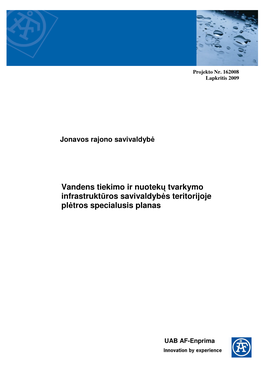 Vandens Tiekimo Ir Nuotekų Tvarkymo Infrastruktūros Savivaldybės Teritorijoje Plėtros Specialusis Planas