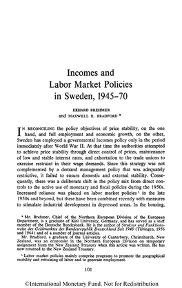 Incomes and Labor Market Policies in Sweden, 1945-70