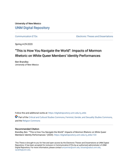 Impacts of Mormon Rhetoric on White Queer Members' Identity Performances