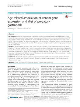 Age-Related Association of Venom Gene Expression and Diet of Predatory Gastropods Dan Chang1,2,4* and Thomas F