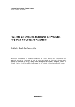 Projecto De Empreendedorismo De Produtos Regionais No Geopark-Naturtejo