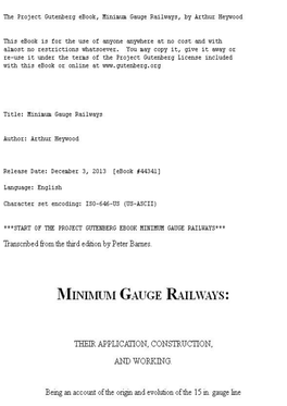 Minimum Gauge Railways, by Arthur Heywood