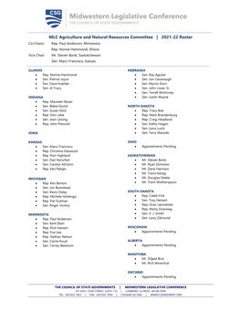 MLC Agriculture and Natural Resources Committee | 2021-22 Roster Co-Chairs: Rep