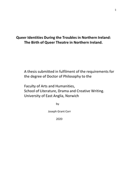 Queer Identities During the Troubles in Northern Ireland: the Birth of Queer Theatre in Northern Ireland