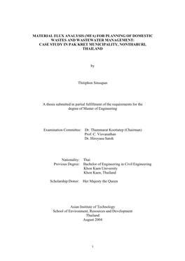 For Planning of Domestic Wastes and Wastewater Management: Case Study in Pak Kret Municipality, Nonthaburi, Thailand