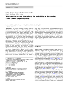 What Are the Factors Determining the Probability of Discovering a Flea Species (Siphonaptera)?
