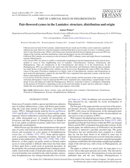 Pair-Flowered Cymes in the Lamiales: Structure, Distribution and Origin