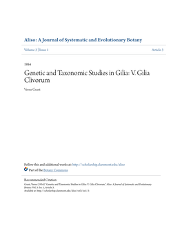 Genetic and Taxonomic Studies in Gilia: V. Gilia Clivorum Verne Grant