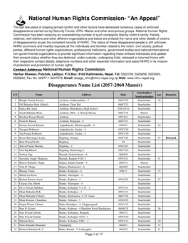 Disapperance Name List 2057-2058 Mansir Final Setting with Release