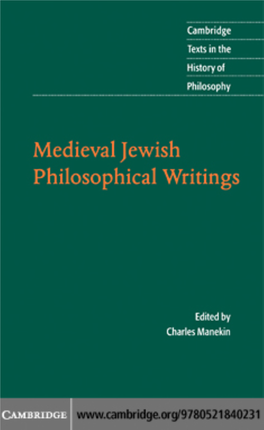 Medieval Jewish Philosophical Writings Cambridge Texts in the History of Philosophy