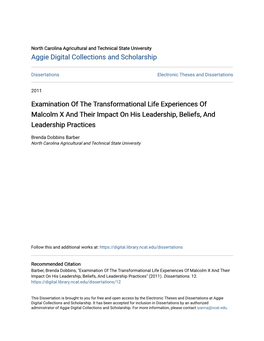 Examination of the Transformational Life Experiences of Malcolm X and Their Impact on His Leadership, Beliefs, and Leadership Practices