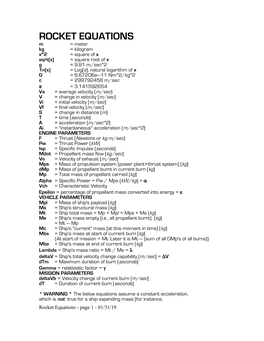 Rocket Equations