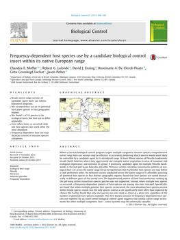 Frequency-Dependent Host Species Use by a Candidate Biological Control Insect Within Its Native European Range ⇑ Chandra E