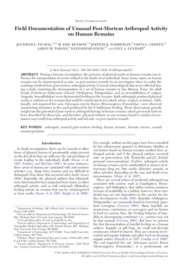 Field Documentation of Unusual Post-Mortem Arthropod Activity on Human Remains