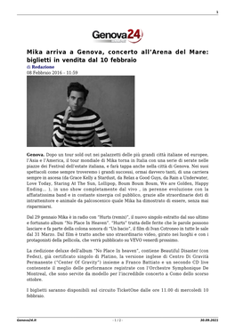 Mika Arriva a Genova, Concerto All'arena Del Mare