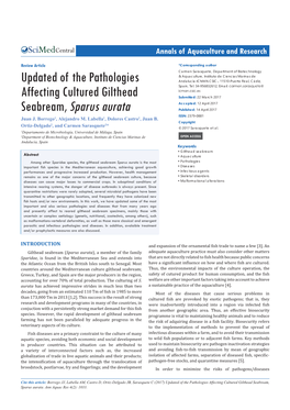 Updated of the Pathologies Affecting Cultured Gilthead Seabream, Sparus Aurata