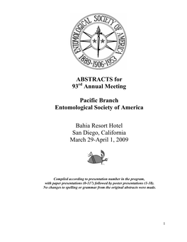 ABSTRACTS for 93 Annual Meeting Pacific Branch Entomological