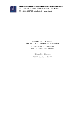 Greenland, Denmark and the Debate on Missile Defense a Window of Opportunity for Increased Autonomy