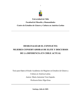 Mujeres Conservadoras De Elite Y Discursos De La Diferencia En Chile Actual