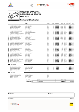 Provisional Classification CIRCUIT DE CATALUNYA