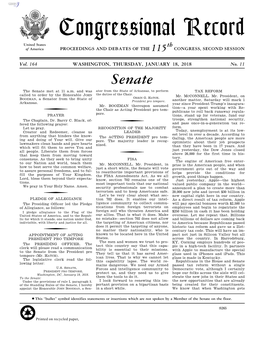 Congressional Record United States Th of America PROCEEDINGS and DEBATES of the 115 CONGRESS, SECOND SESSION