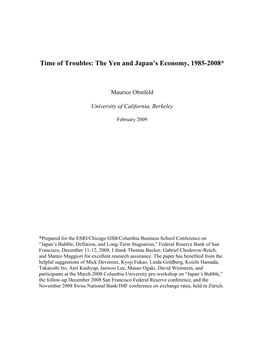 Time of Troubles: the Yen and Japan's Economy, 1985-2008*