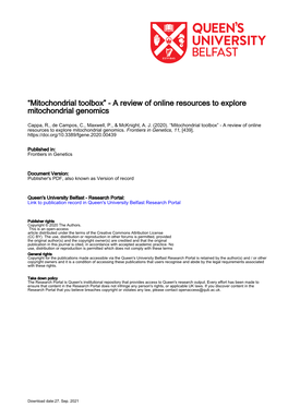 A Review of Online Resources to Explore Mitochondrial Genomics