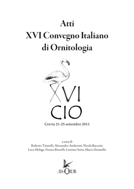 Atti XVI Convegno Italiano Di Ornitologia